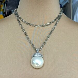 necklace 3 pendants removable ISAAC MIZRAHI blue silver CZ pave 34" chain NWOT